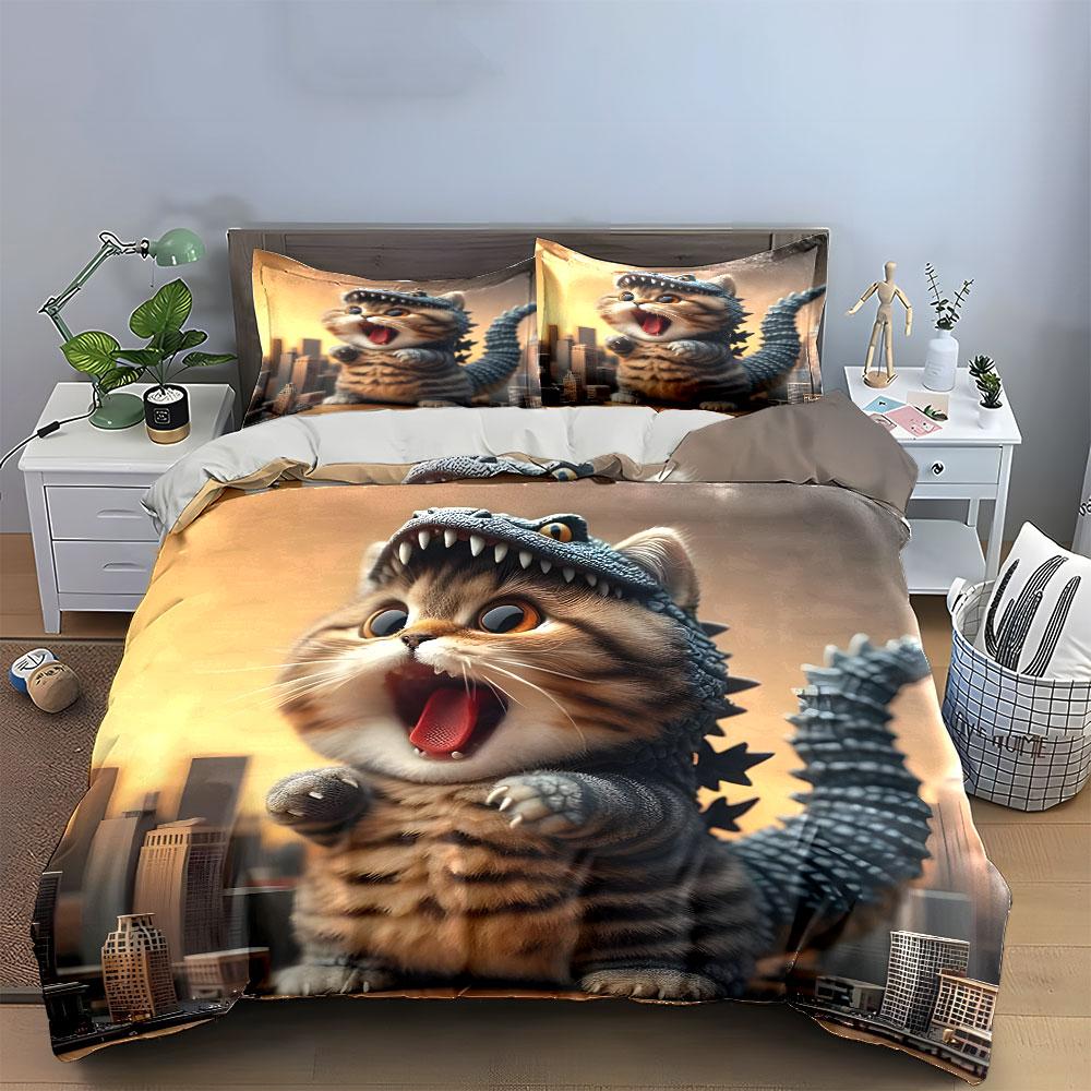 "Creative Cat Costume Set" Soft Skin-Friendly Bedding Set Includes 1 Duvet Cover And 2 Pillowcase, Gift