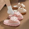 Thick-bottomed Cotton Slippers Women's Winter 2025 New Indoor Home Non-slip Warm Bow Plush Slippers Women's Winter