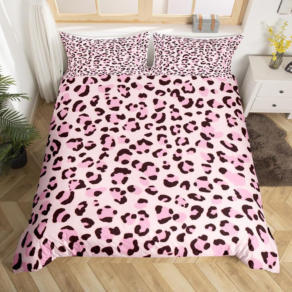 Пододеяльник с розовым леопардовым принтом для девочки, постельное белье, цифровая печать, трехпредметный пододеяльник, украшение спальни