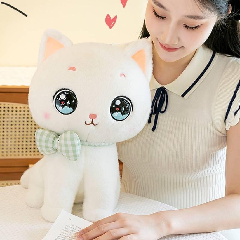 Cat Bowknot Plush Toy Cartoon Stuffed Animal Doll Room Decoration Kids Gift