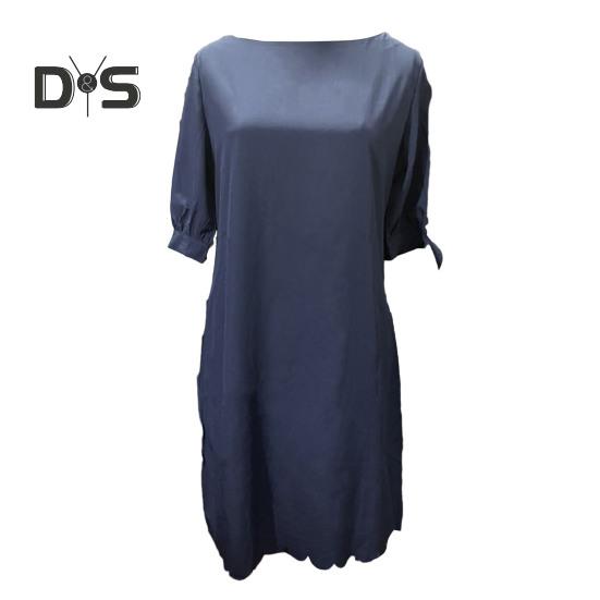 Женское платье с открытыми рукавами три четверти и круглым вырезом, сплошной цвет, мягкое дышащее свободное платье длиной до колена с декором из бисера, женское платье миди для поездок на работу