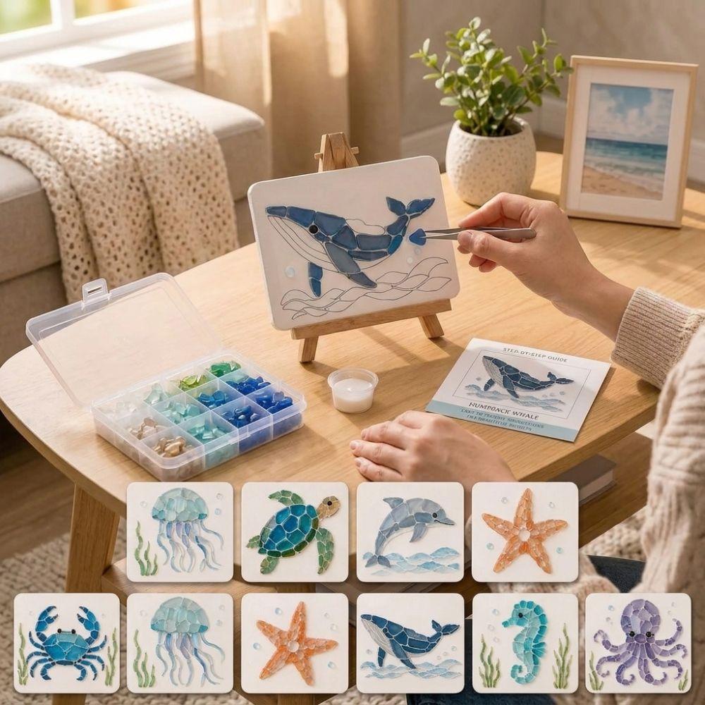 Sea Creature Glass Mosaic Craft Set Animal Shaped Crushed Glass Art Party Craft