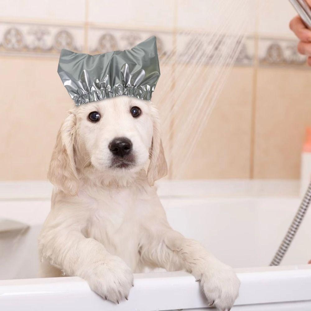 Pet Supplies Waterproof Pet Bathing Cap Reusable Breathable Cat Shower Cap Elastic Headgear PU Dog Earmuffs Small Pets