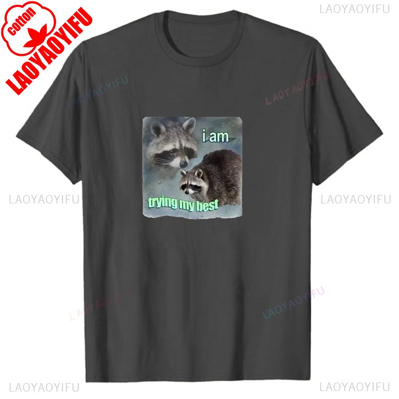 I Am Trying My Best Raccoon Meme T Shirt Funny Lovely Unisex WoUINISEX Tshirt Breathable Loose Fashion Short Sleeve Oneck T Shirts