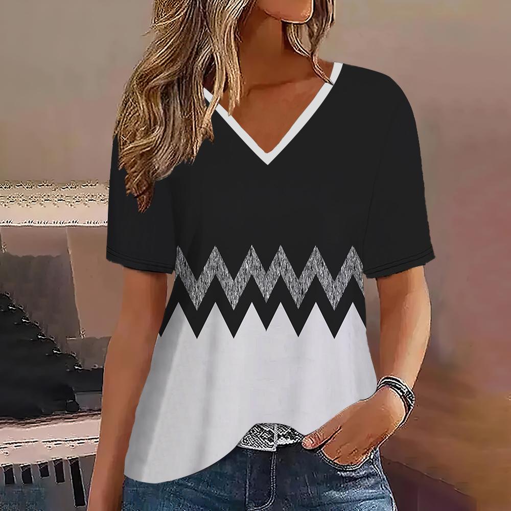 S-8XL Плюс Размер Модные женские футболки с полосками и принтом, градиентом, V-образным вырезом, короткими рукавами, топы, уличная одежда, летняя одежда больших размеров