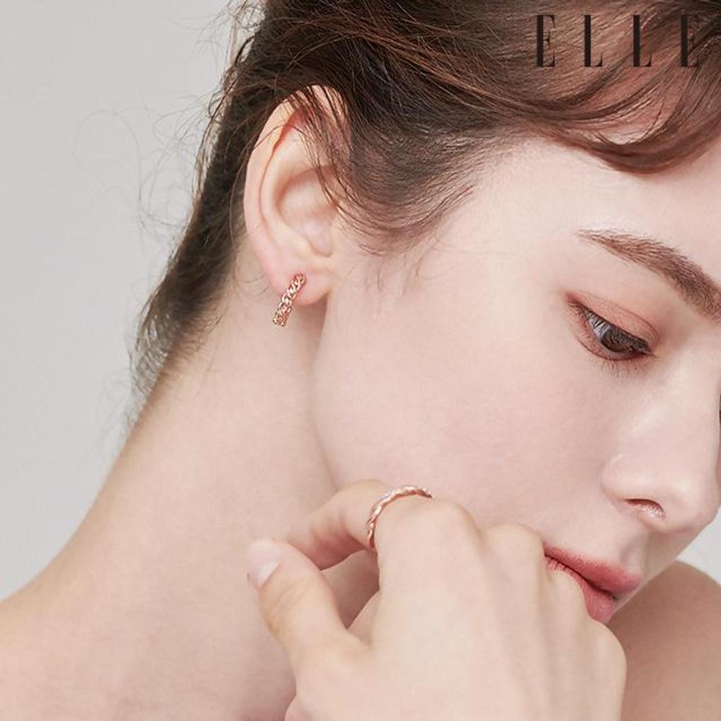 [ELLE Jewelry] Серьги-кольца из 14-каратного золота с кубическим цирконием (Позолоченный) ELGPEE485