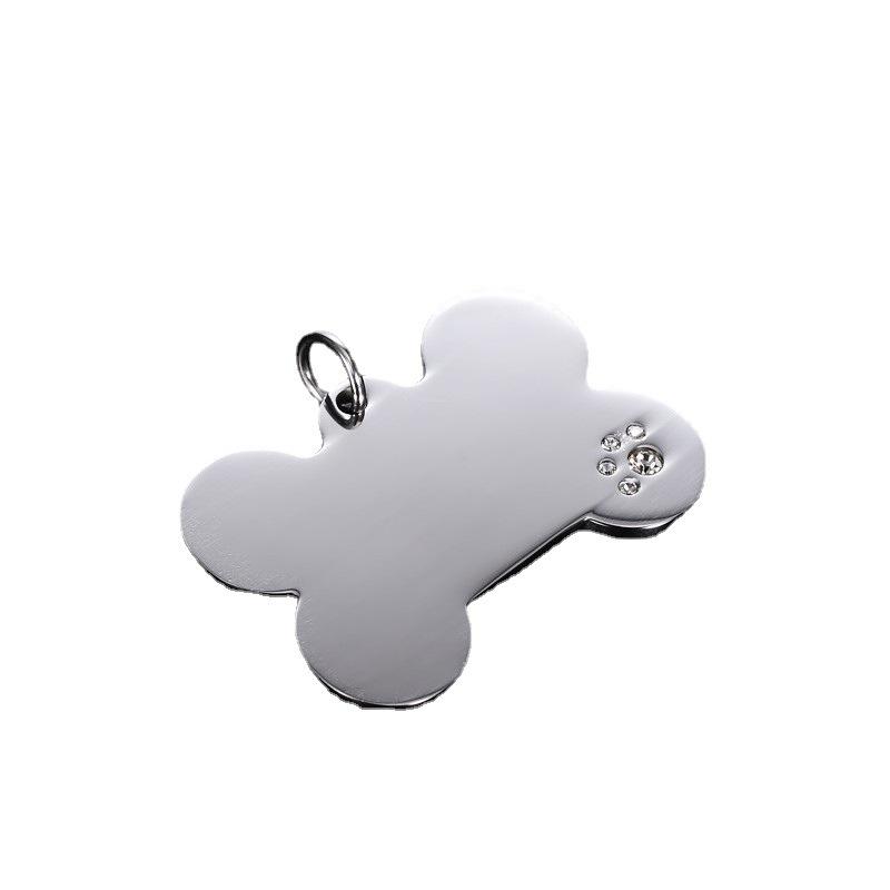 Stainless Steel Dog Tag, Titanium Steel Army Tag, Paw Print Inlaid With Diamond Bone, Metal Pet Tag Lettering
