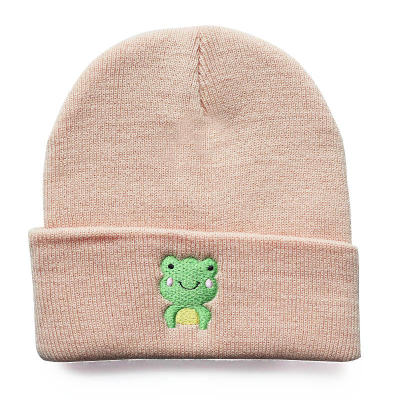 Hip-hop cute frog cartoon warm hat for male and female students Frog Embroidered knitted hat, woolen hat, warm for outdoor sports