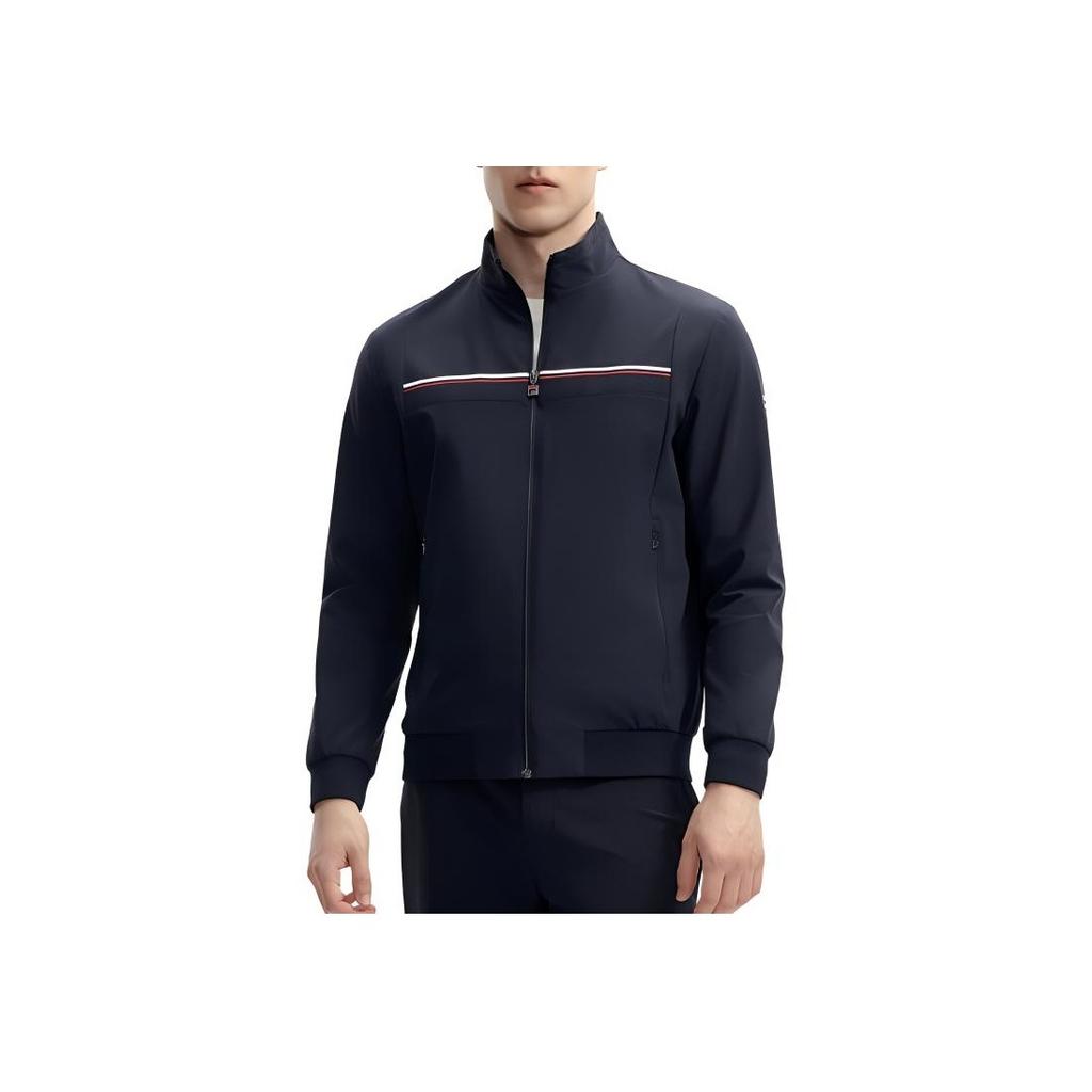 Fila Однотонная куртка с воротником-стойкой, повседневная вязаная, с длинными рукавами, мужская, темно-синяя F11M411503F-NV
