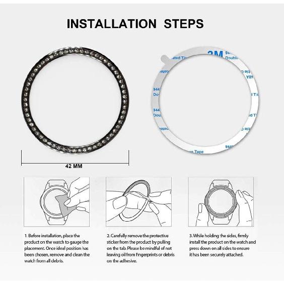Ремешки, совместимые с Samsung Gear Sport/Galaxy Watch 42mm / Galaxy 4 Classic (42мм), Роскошный ремешок из нержавеющей стали с бриллиантами и стразами и кольцом-безелем