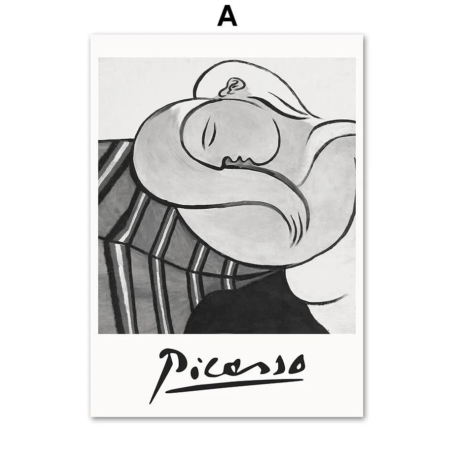 Абстрактная линия Женское лицо Птица Собака Пикассо Настенное искусство Фреска Холст Живопись Постеры и Принты Настенные картины для декора гостиной