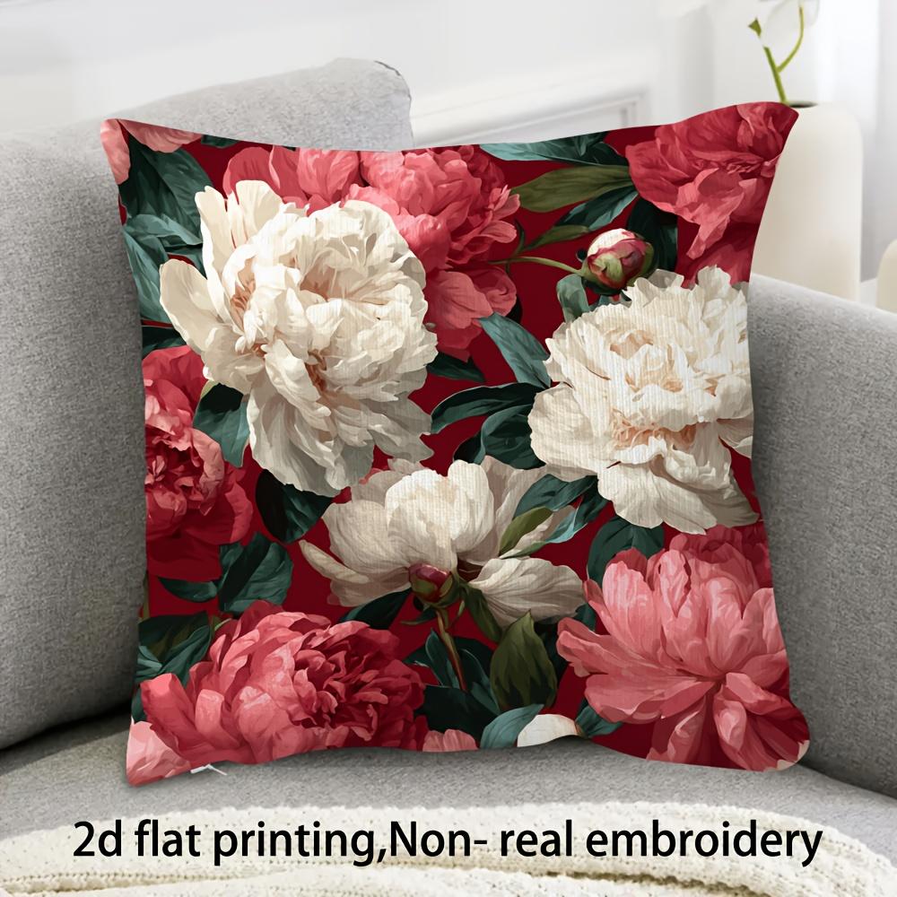1pc, Peony Sofa Pillowcase, Single-Sided Print, Home Decor, Pillow Cover, Suitable for Various Rooms, Please Note: Pillow Insert Not Included