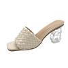 2024 Weave Women's High-heeled Sandals Women Square Toe Sandals Summer Shoes Woman Clear High Pumps Wedding Heels Slippers