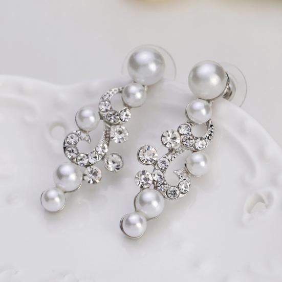 Fashion Alloy Rhinestone Faux Pearl Necklace Earrings Women Bride Jewelry Set