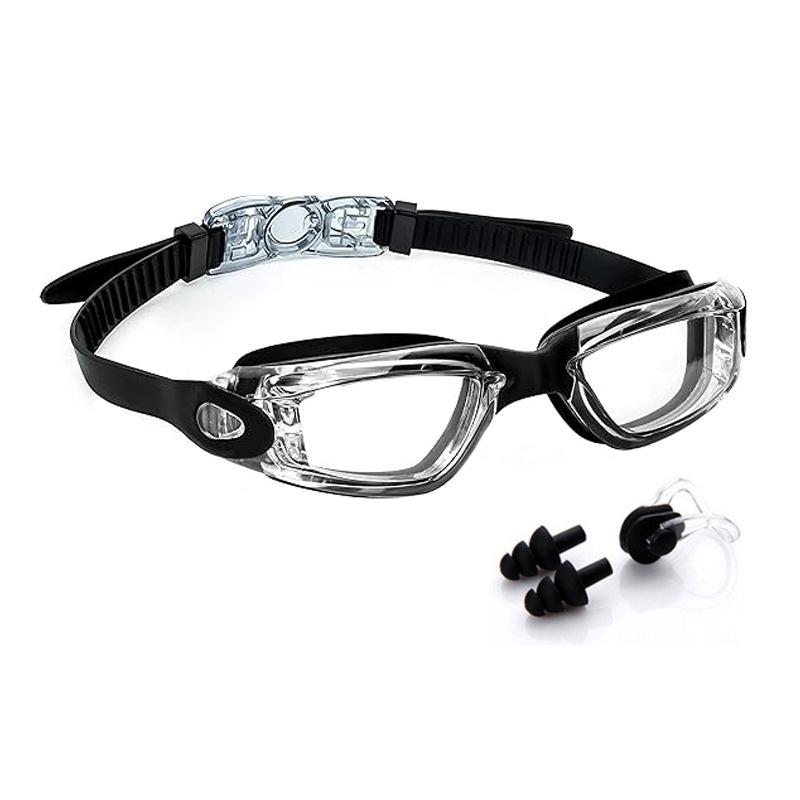 Silicone one-piece nose bridge swimming goggles with integrated earplugs, waterproof, anti-fog, high-definition, professional swimming goggles for