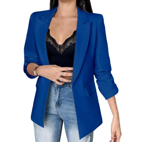 Women Suit Coat Lapel Long Sleeve Flap Pockets Suit Jacket Solid Color Open Front Office Lady Business Outwear