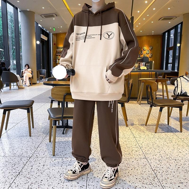 И Спортивный костюм из двух частей с широкими брюками, пуловер с длинными рукавами, повседневный, свежий, удобный, в спортивном стиле, мужской наряд