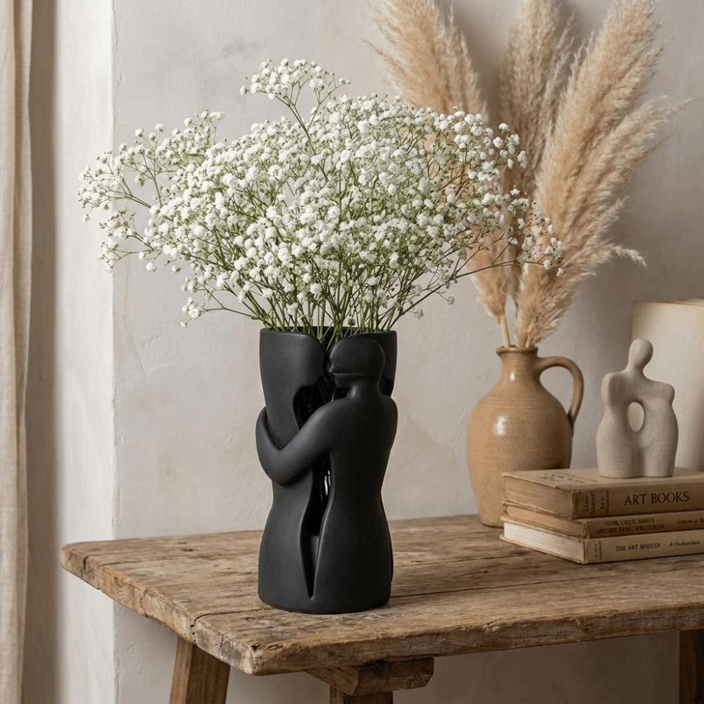 Abstract Shape 3D Couple Flower Vase Black Flower Holder Lovers Ornament Sculpture  Bedroom