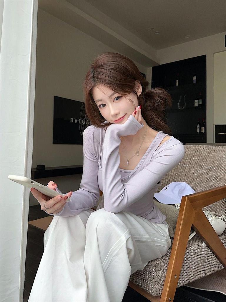 Женская весенняя ветрозащитная футболка с длинными рукавами и лентой, состоящая из двух частей