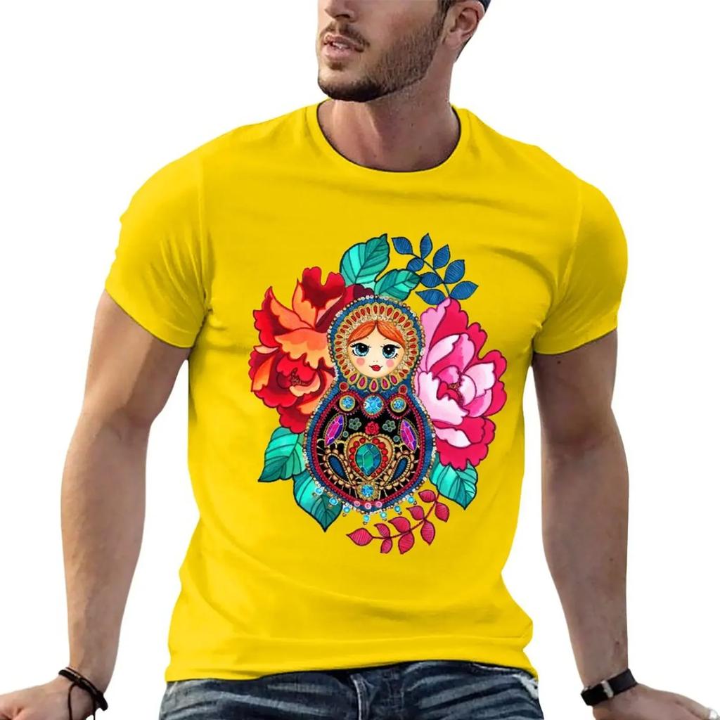 Летняя футболка Harajuku Custom Heavyweight Informal New Arrival Matryoshka Jewel, Tatoo Designsweat Short Vintage Sleeve Tee
