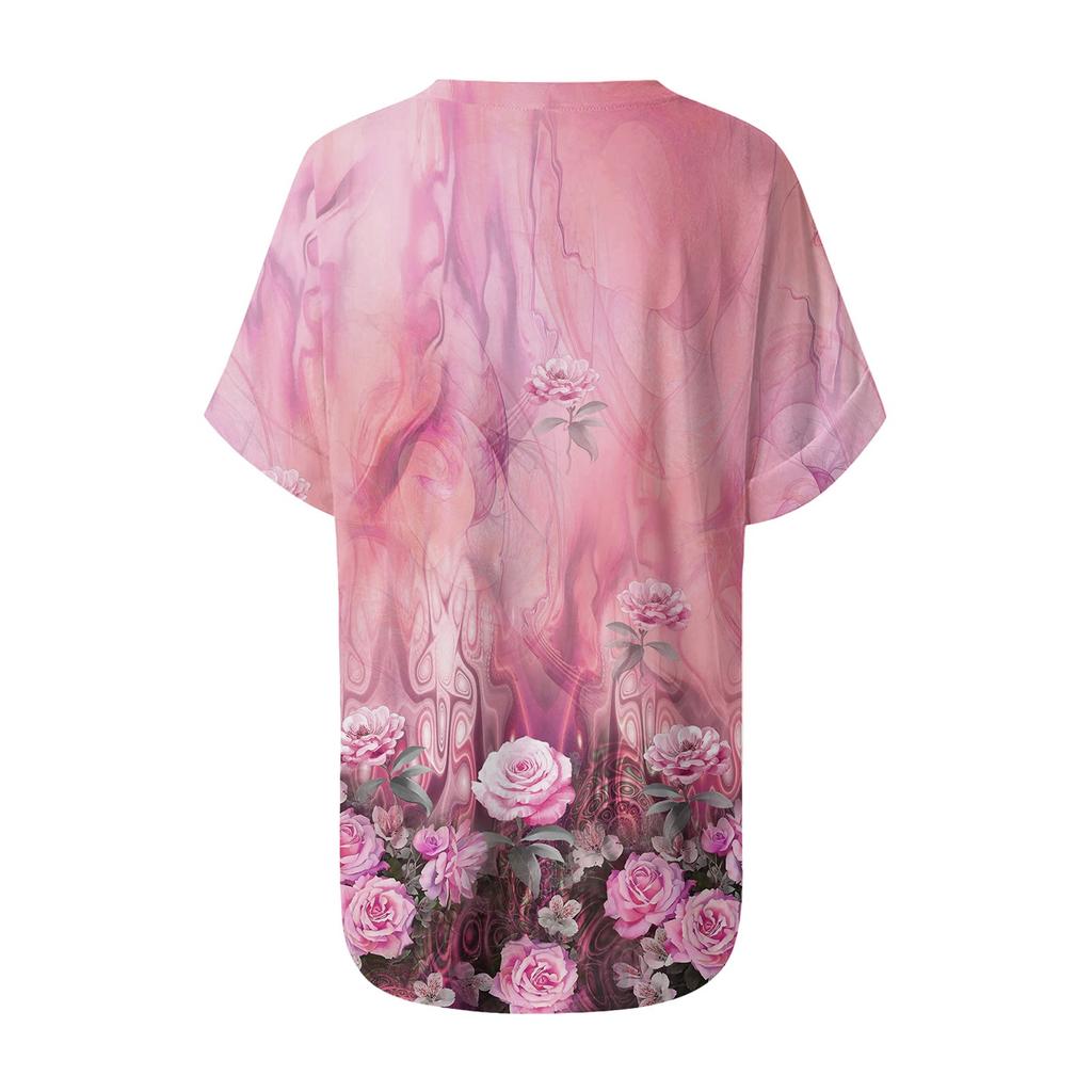 Футболка с коротким рукавом и V-образным вырезом с принтом растений