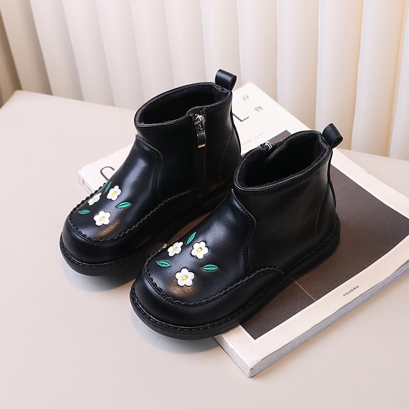 Ботильоны принцессы с вышивкой для девочек, милые новые детские зимние ботинки, теплые универсальные детские модные хлопковые ботинки повседневного стиля