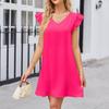 Women's Fashion Solid Colour V-Neck Bubble Sleeve Loose Casual Dresses