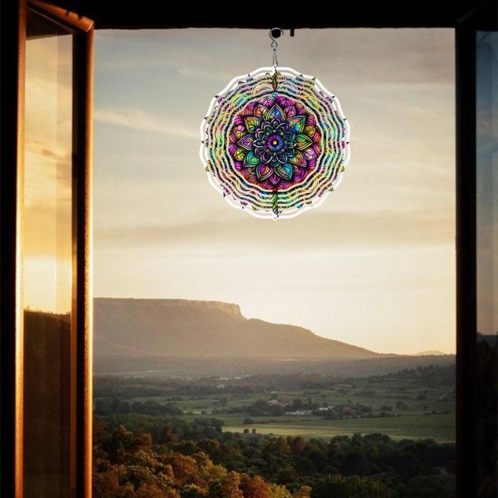 Металлический колокольчик с индийским узором мандалы для украшения сада, балкона на открытом воздухе, подвесное украшение с 3D-печатью, не требует батареек, идеальный подарок