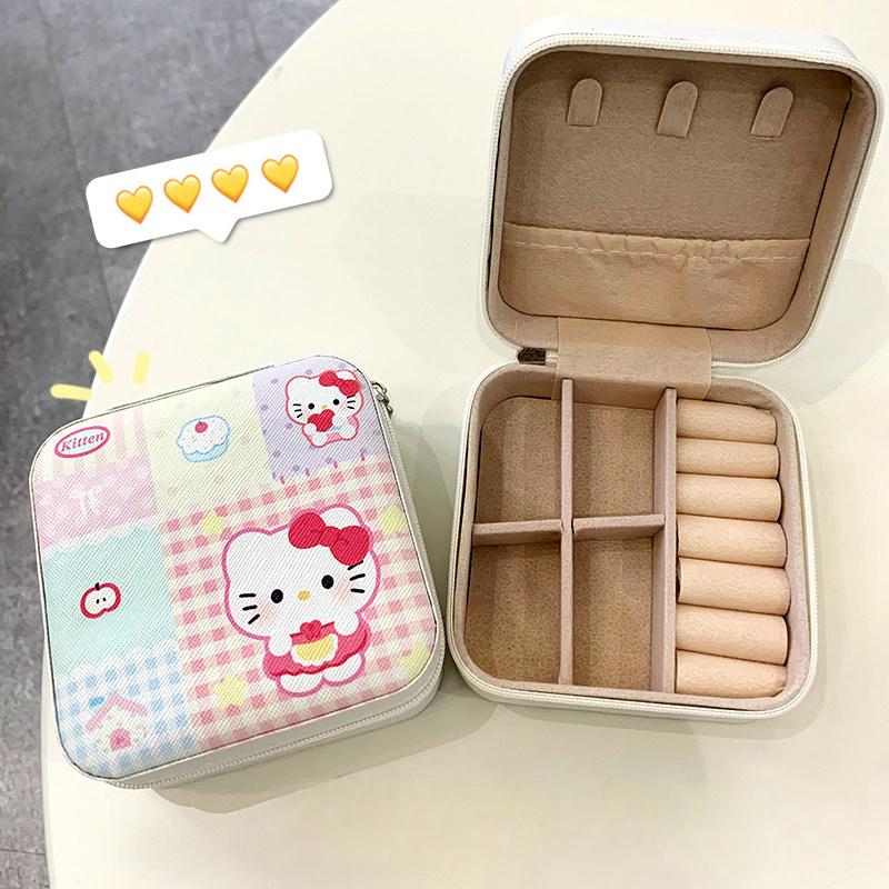 Шкатулка для украшений Мультяшный котенок Китти Портативная шкатулка для хранения украшений Милая девушка Конфетница Изысканная шкатулка-органайзер Подарки