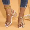 Women's Shoes Modern Women's Sandals Elegant Dress Sandals Women Crystal Floral Elastic Band Square Heel Plus Size Shoes