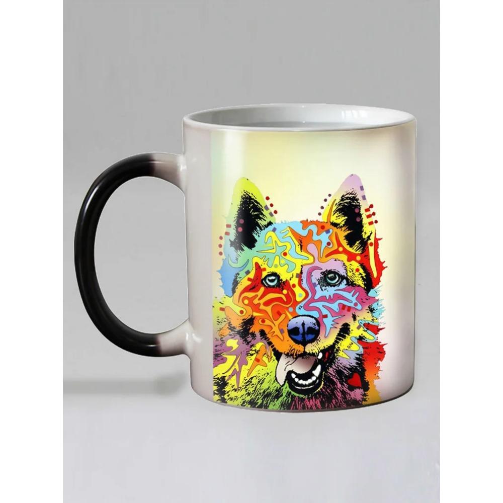 Cute Pop Art Dogs Heat Reveal Coffee Mug, Ceramic Color Changing, Magic Milk Tea Cup, Surprised Gift, 11oz