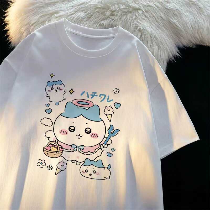 MINISO Чиикава Y2K Аниме Футболка Японский Харадзюку Женская Мужская Футболка С коротким рукавом Веселый Топ С круглым вырезом Оверсайз Футболка