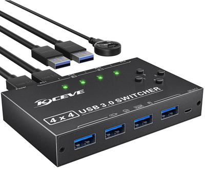 KCEVE USB-коммутатор USB-коммутатор 4 входа 4 выхода 5 Гбит/с ручной коммутатор для 4 общих 4 USB USB-коммутатор поддерживает 3.0, высокоскоростную передачу данных, ПК, устройства, концентратор,