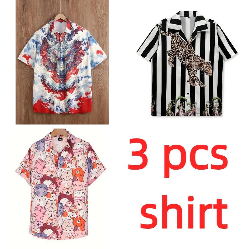 Fashion Unisex Animal Dragon Leopard Cat Graphic Hawaiian Shirts 3D Printed Shirts Tops Summer Short Sleeves Men Women Blouse Shirt
