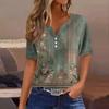 Women's T Shirt Tee Print Button Short Sleeve Daily Weekend Fashion Basic V- Neck Regular Top