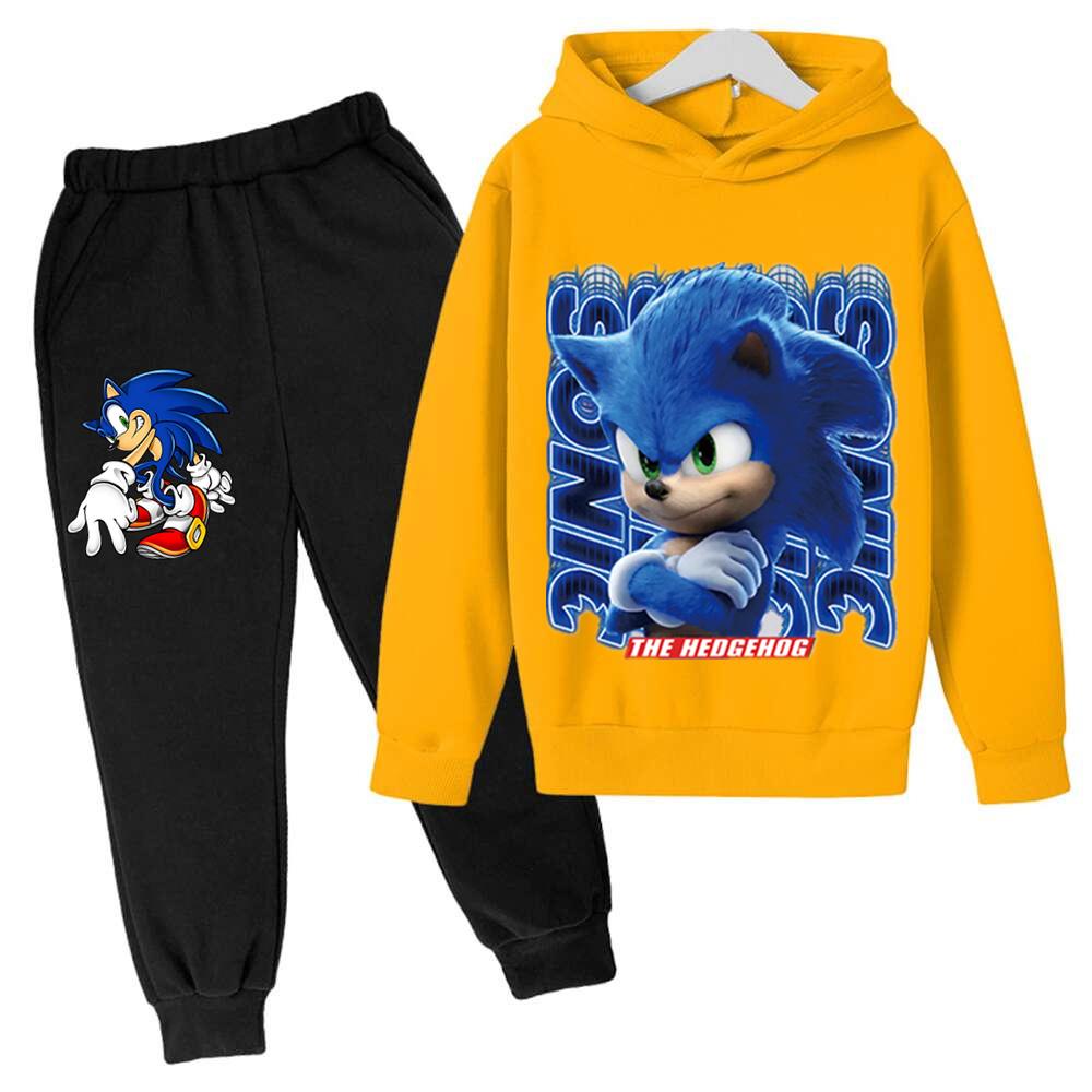2026 Anime Sonics The Hedgehog Children's Sweater Suit Cartoon Pullover Boy Warm Sweater Hoodie+Sweatpants 2d Fashion Sportswear