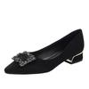 Shallow Mouth Pointed Work Shoes Soft Sole Black High Heels Spring 2025 New Rhinestone Thick Heel Single Shoes Women's Middle Heel