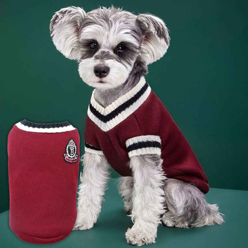 Осенне-зимний вязаный жилет с V-образным вырезом в стиле колледжа, одежда для питомцев, жилет, Теплый зимний свитер для питомцев, Вязаная одежда для щенков в стиле колледжа
