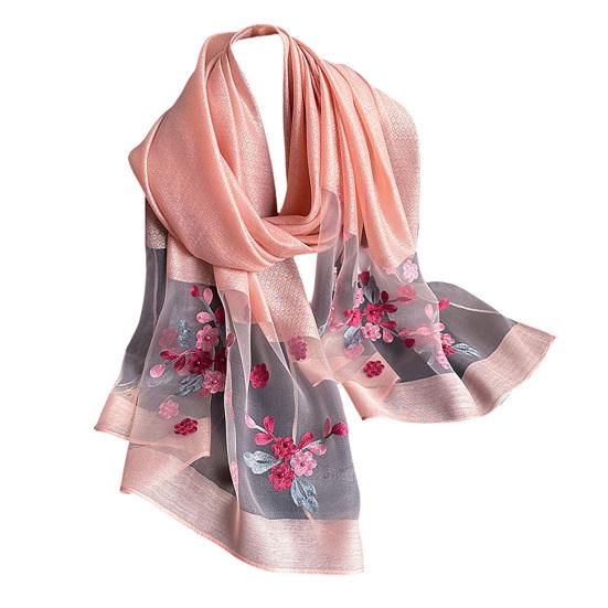 Шарф из искусственного шелка с вышитым бисером и цветком яблони, женская универсальная шаль, удобный шарф из искусственного шелка