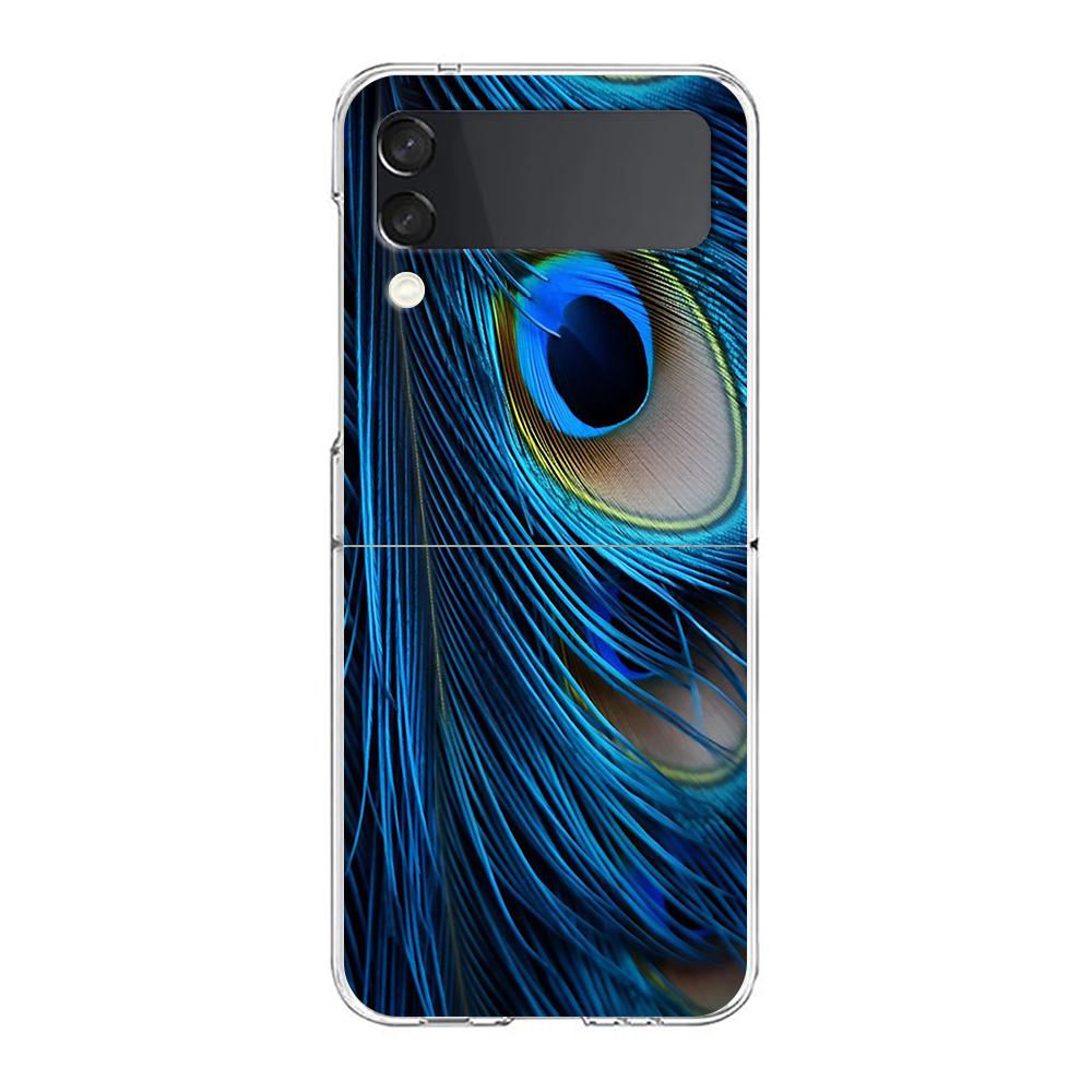 Peacock Feathers Hard PC Phone Case For Samsung Galaxy Z Flip 5 4 3 Transparent Cover For Galaxy Z Flip 6 Foldable Shockproof