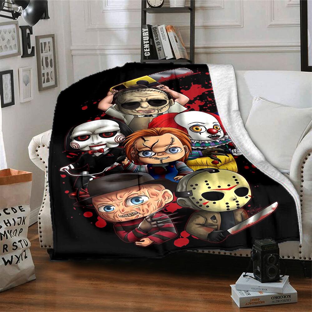 Horror Icons Collage Flannel Blanket Super Soft Warm Cozy Blanket For Sofa Bed Office Travel Allseason Home Decor Gift