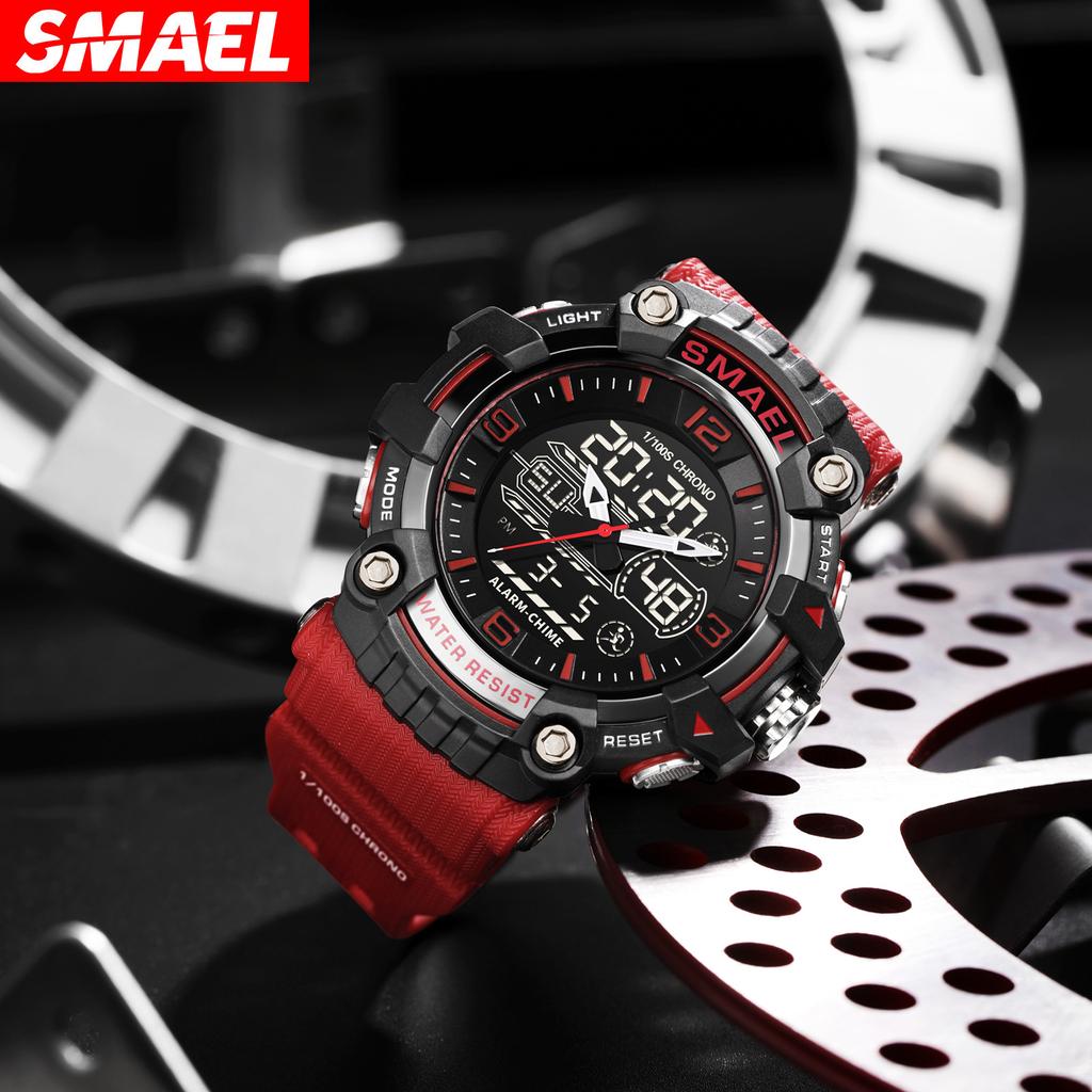 SMAEL Брендовые мужские спортивные часы с двойным дисплеем, аналоговые цифровые светодиодные электронные кварцевые наручные часы, водонепроницаемые военные часы для плавания 8089