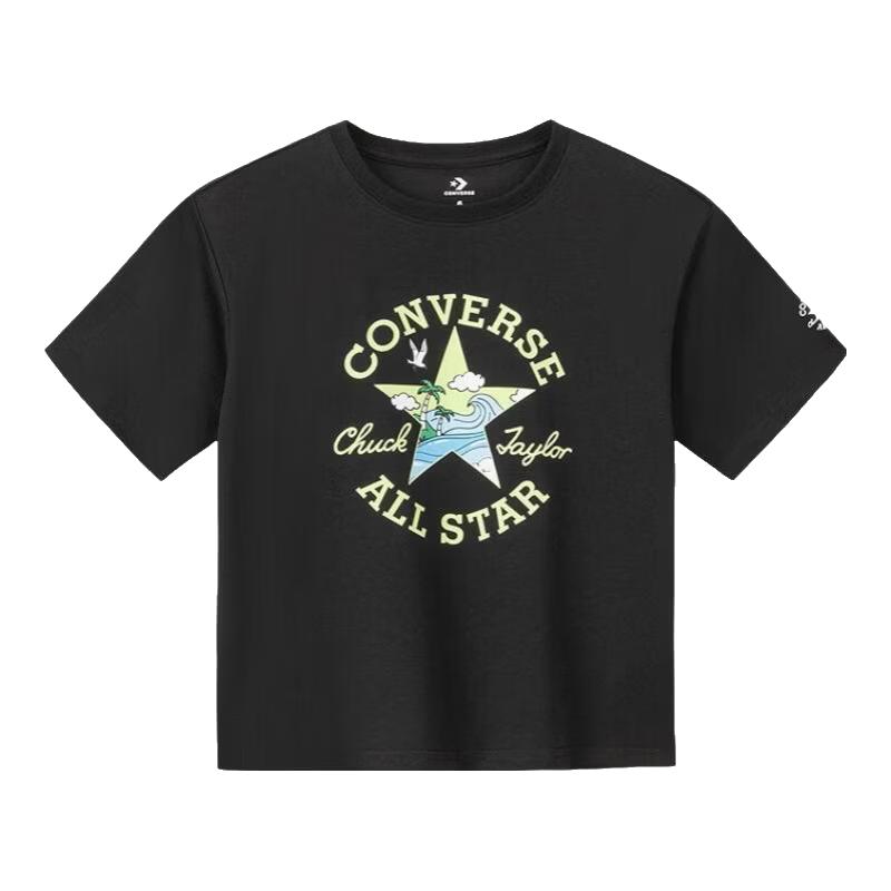 Converse Унисекс Детская футболка с коротким рукавом и принтом звезд