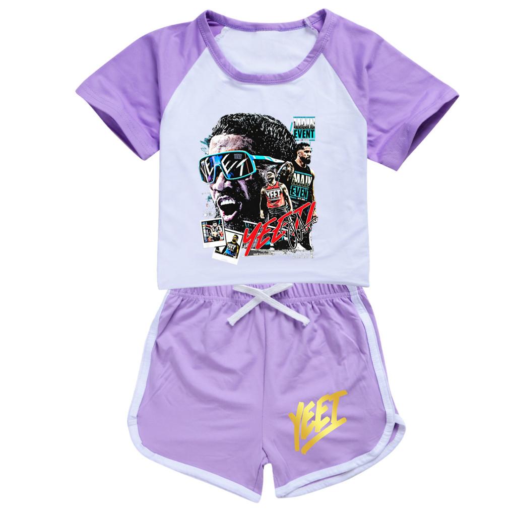 5886 Kids Boys Girls Yeet Print Tracksuit Top Shorts Sets