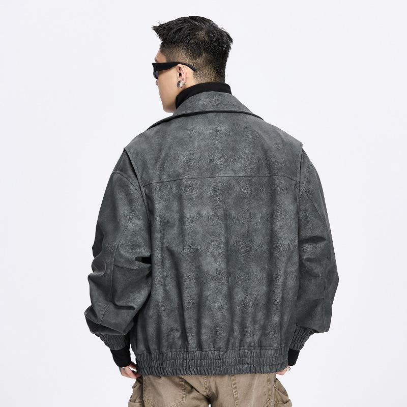 Осень и зима Новые модные брендовые мужские и женские куртки в американском стиле ретро с воротником-стойкой Кожаная куртка PU Locomotive Jacket