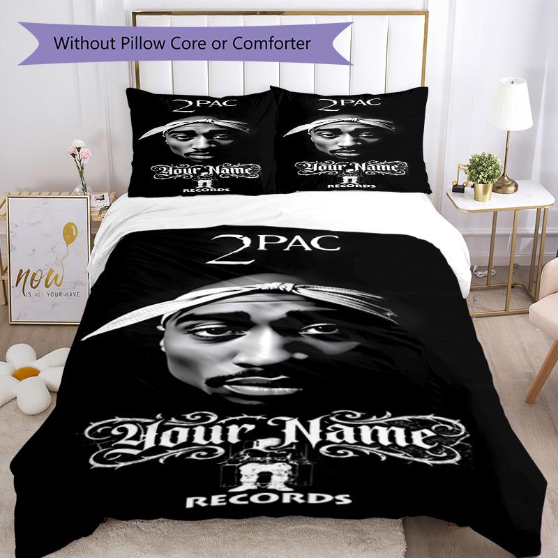 2pac Customizable Name Bed CoverBed Design for Decorate room Machine Washable Home Decor Gift for Festivals
