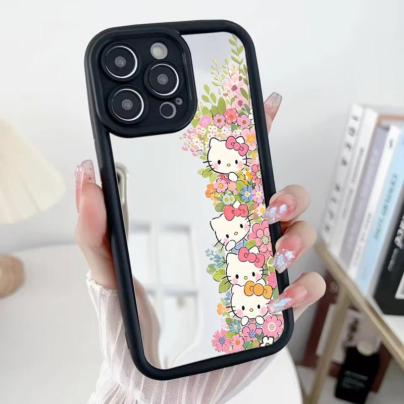 Mirror Makeup Flower Hello Kitty Chain Casing For Xiaomi Redmi Note 15 Pro 5G 15C 15 15A 14C Note 14 13 12 Pro Plus 5G Soft Case
