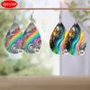Colorful Fashion Water Drop PU Leather Earrings For Women Creative Gradient Marble Pattern Teardrop Earrings Elegant Atmospheric Earrings