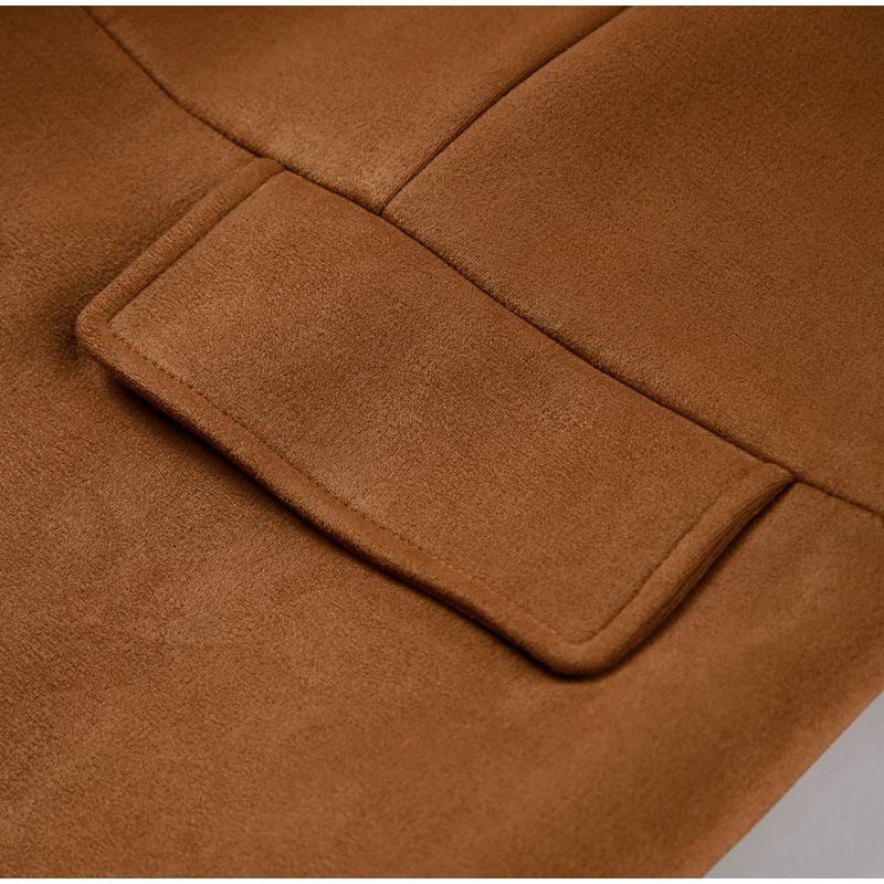 Loose Vintage Suede Jackets Women Lapel Single Breasted Long Sleeves Pockets Blazer Jacket Autumn Maillard Outerwears