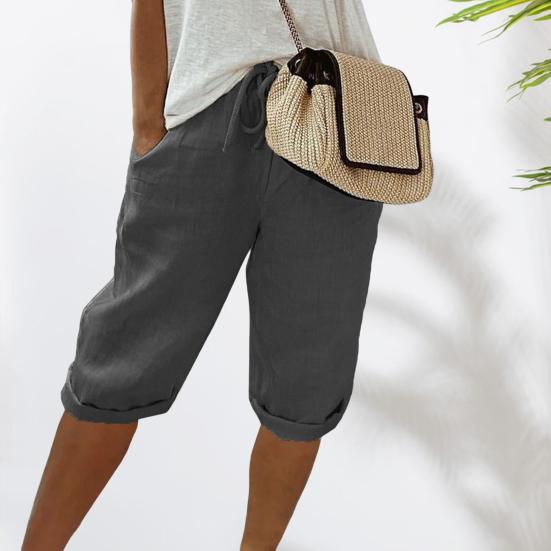 Женские летние повседневные шорты с эластичным шнурком на талии, однотонные шорты, свободные однотонные шорты, уличная одежда